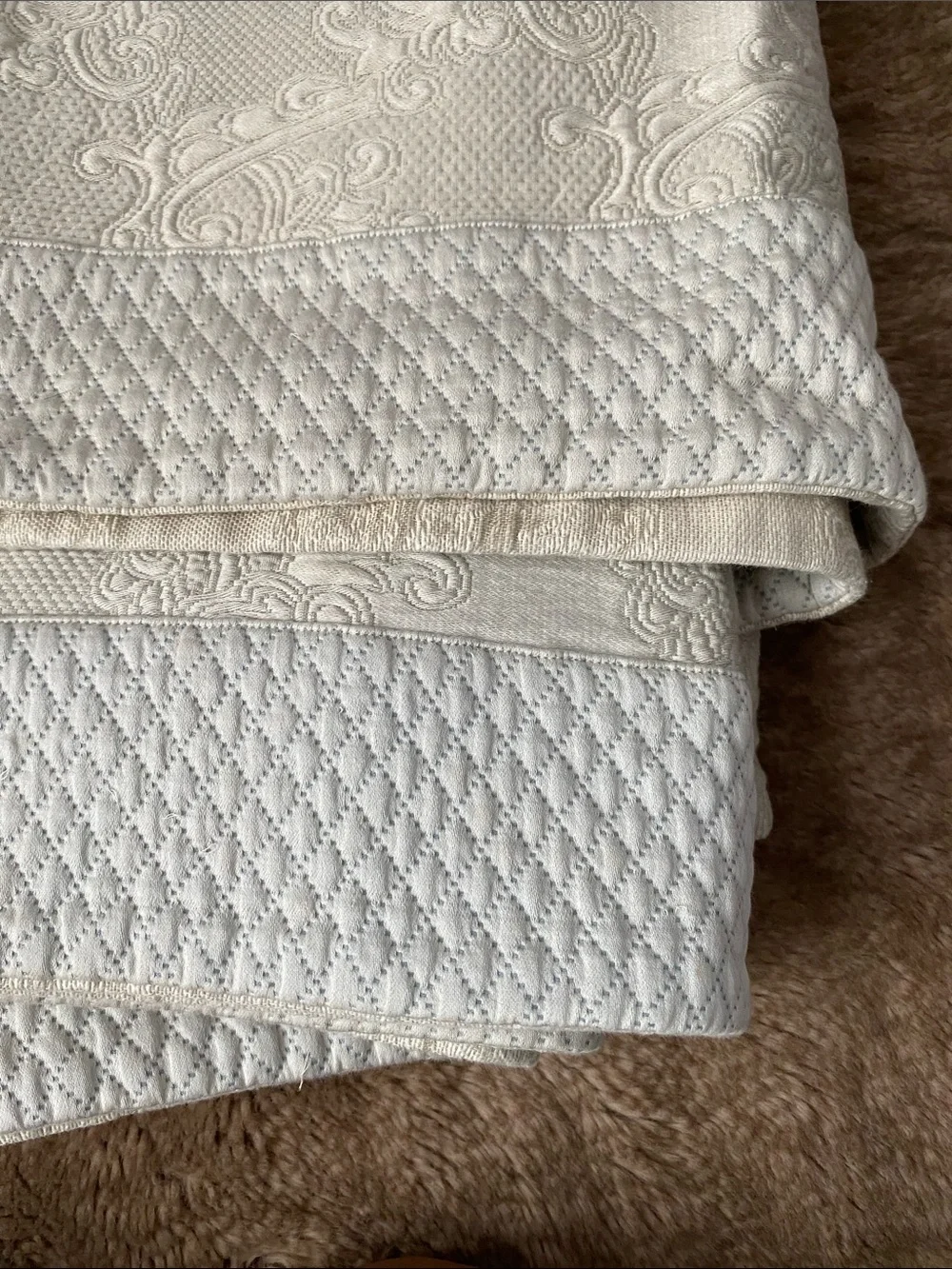 Neutral Cream Embossed Comforter with Quilted Trim